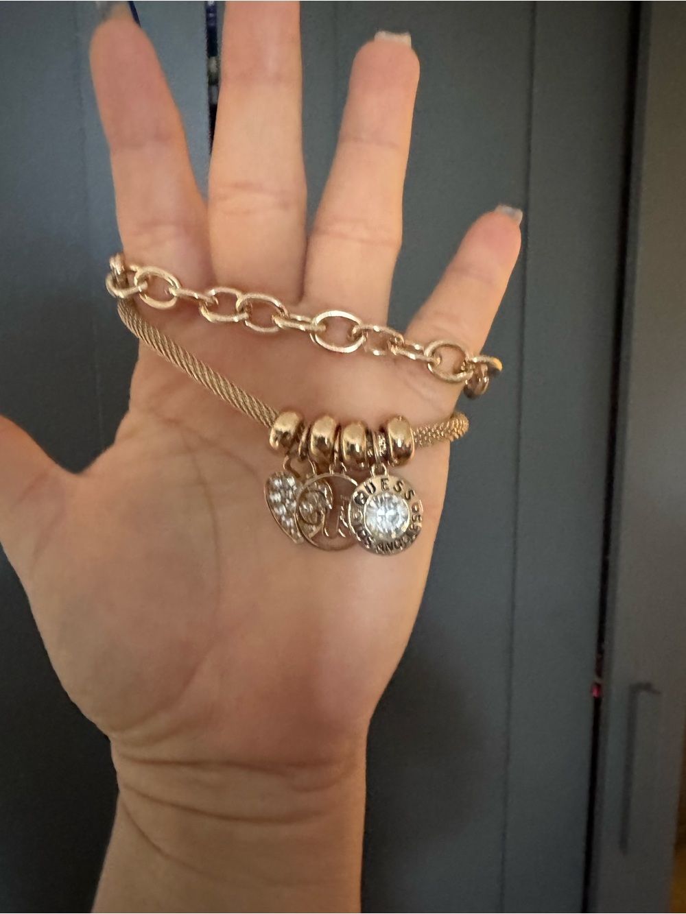 Guess Rose Gold Charm Bracelet with Crystal Pendant